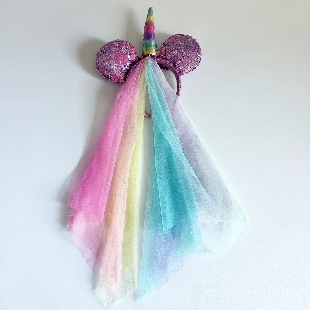 Disney Girls‎ Unicorn Rainbow Sequin Pastel Fairycore Ears Minnie Ears Headband